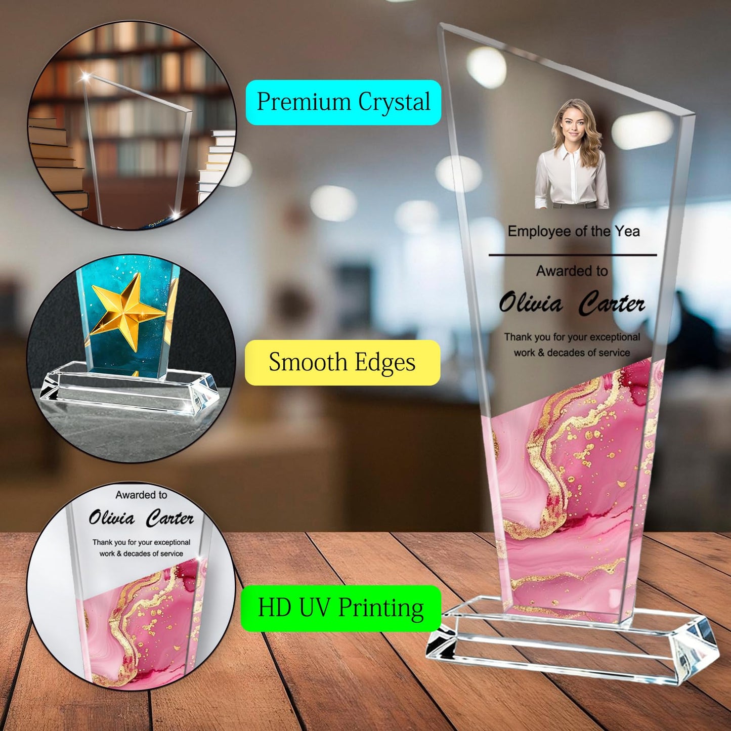 Xihedfd Personalized Crystal Trophy Trophy Award with Text Logo Photo for Employee Appreciation Team Sports Achievements Customized Office Decor Gifts for Men Women