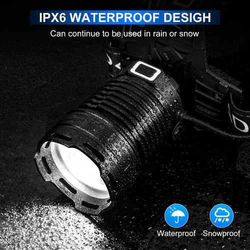 Headlamp Rechargeable, 5000 Lumen Super Bright Led Headlamps with 4 Modes & 12H Long Runtime, Powerful Waterproof Head Lamp with Digital Display & 90° Adjustable for Adults Camping Cycling