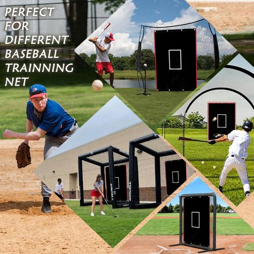 IsleWood 4'x6' Baseball Backstop 600D Oxford Fabric with Strike Zone & Catcher Visuals Portable Batting Cage Net Saver Weather-Resistant Backdrop for Pitching Practice Indoor/Outdoor Use