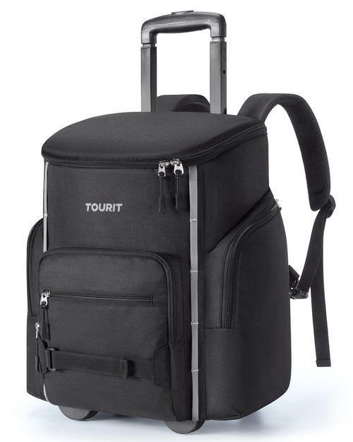 TOURIT Rolling Cooler Backpack: Leakproof Waterproof Insulated 36 Cans Beach Cooler with Wheels and Handle Outdoor Camping Picnic Travel Black