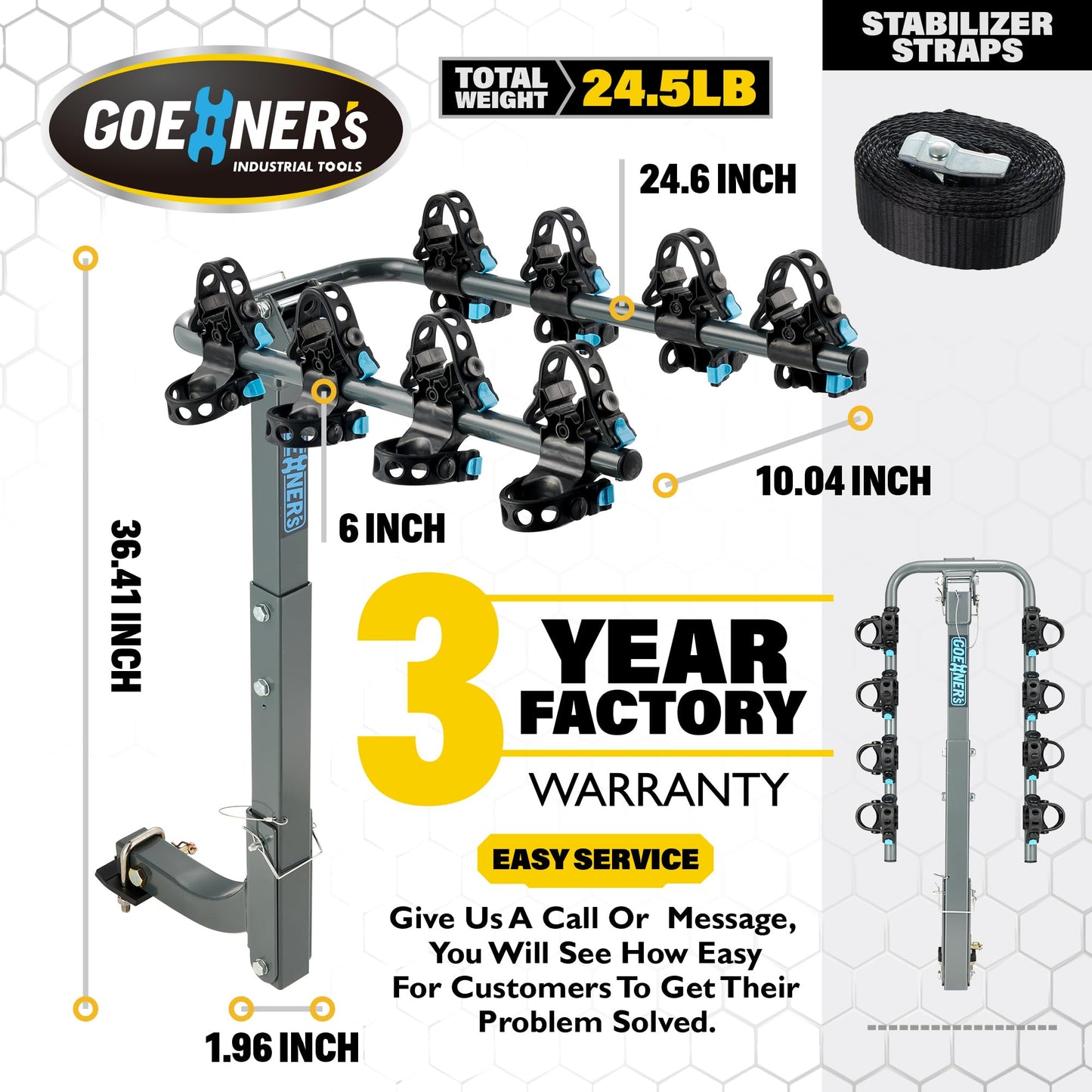 Upgrade 2.0 Hitch Bike Rack – 240 lbs Max Load (60 lbs/Bike), Heavy-Duty Dual Locking | Hanging Carrier for Car, SUV, Truck & RV, 2" Receiver, High-Strength Double Arms