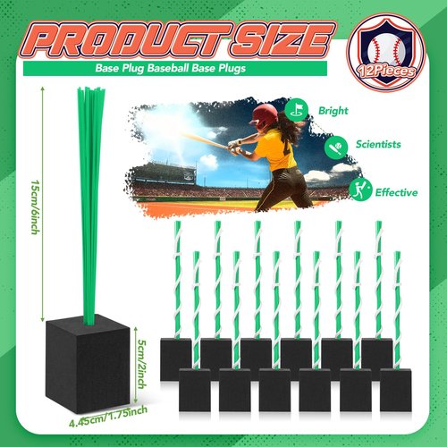 Shappy 12 Pieces 12 Pieces Base Plug with Tassel Baseball Base Plugs Anchor Baseball Field Heavy Duty Anchor Plugs with Tassel for Baseball Field Drill Softball Accessories (Green)
