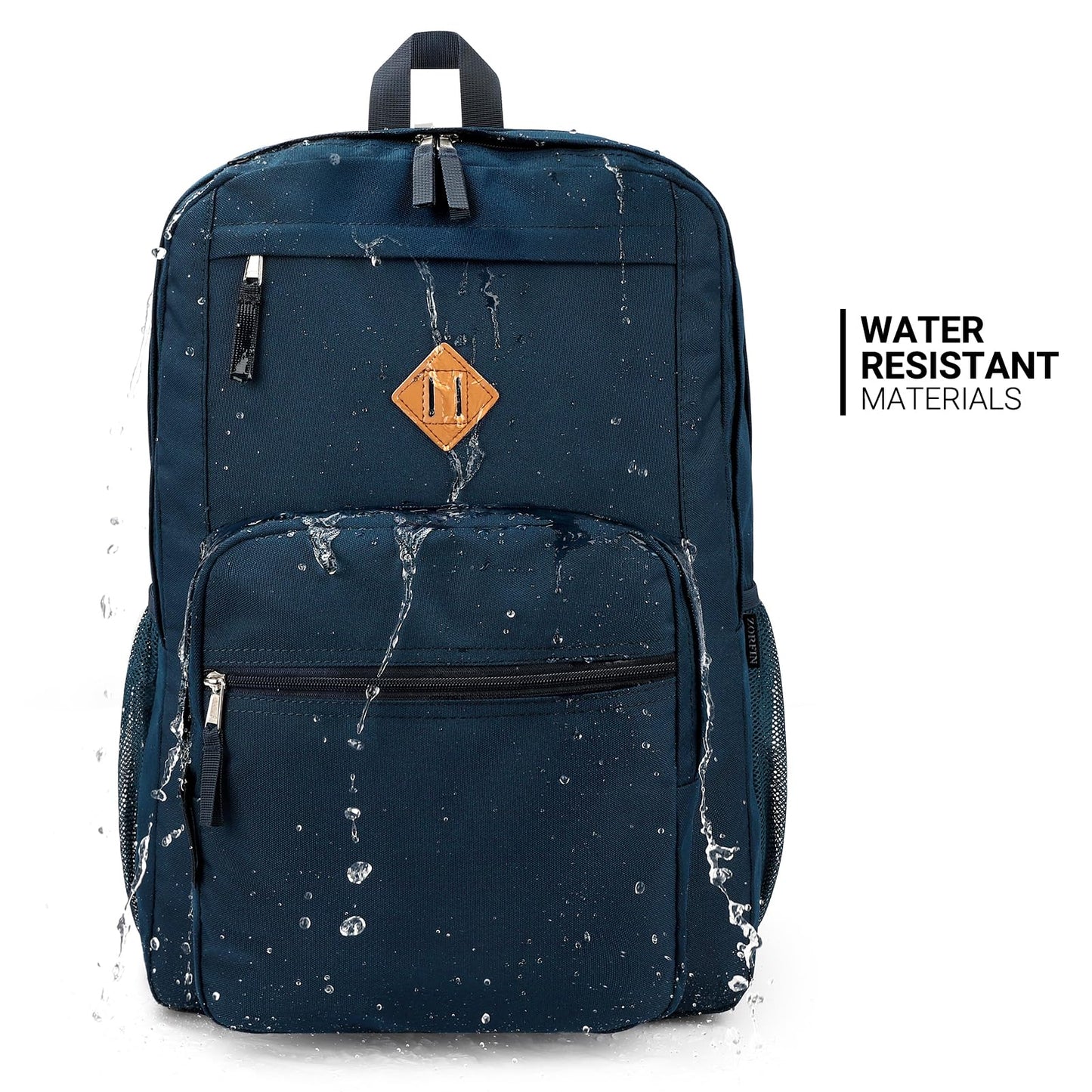 ZORFIN 36L Backpack for College, and Travel: Water Resistant Bookbag - Steel blue