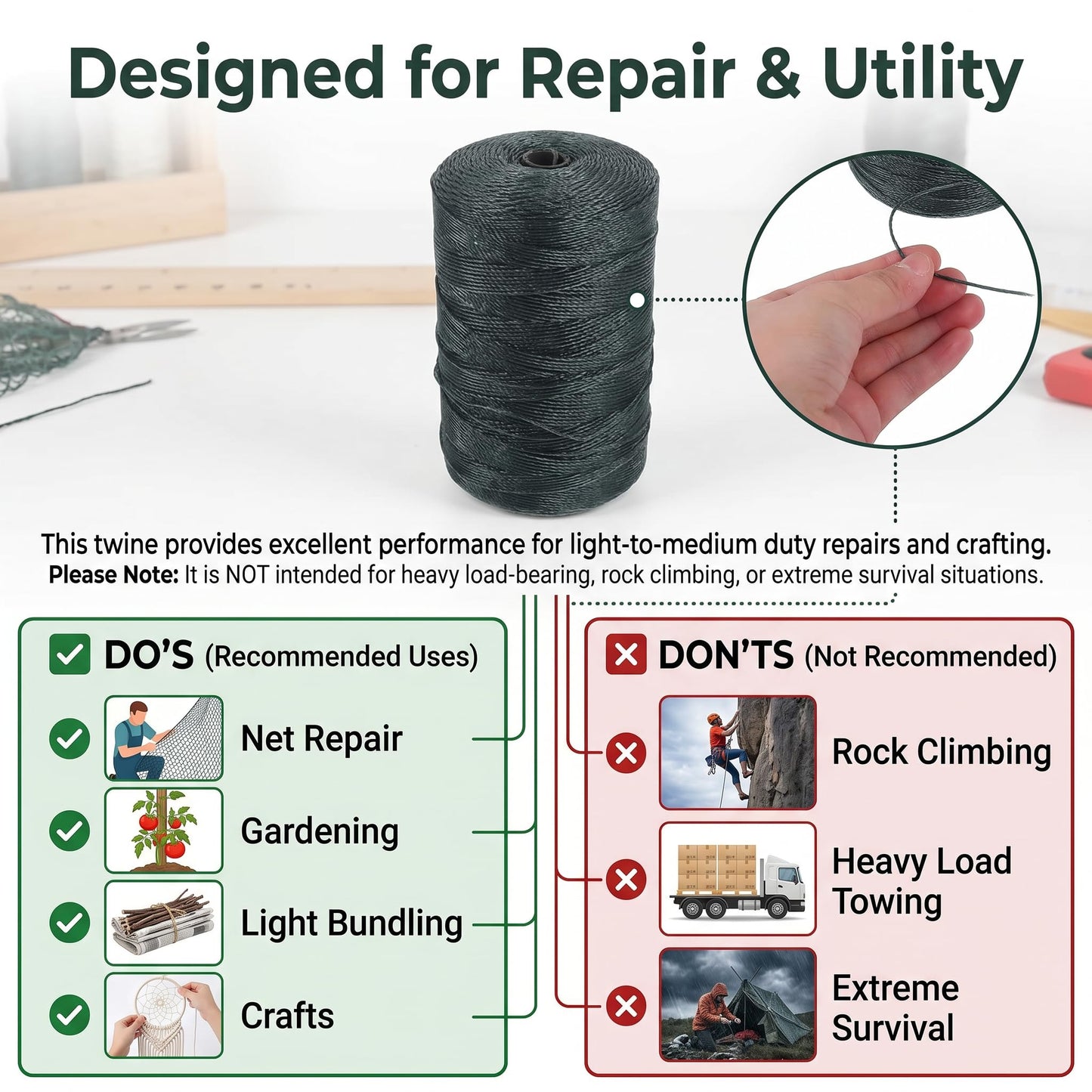 Veemoon 1 Roll Nylon String, 300M/980FT Fishing Net Repair Line Wrapping Rope Fish Net Repair Twine Braid Fishing Cord Twine DIY Crafts Rope to Weave Nylon Braided Wire, Bank String Dark Green
