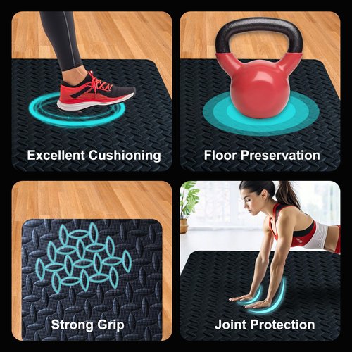 4ft x 6ft x 10mm Large Double-Sided Workout Mats for Home Gym - Non-Slip Foam Exercise Mat, Reversible Textured/Smooth Flooring for Yoga & Garage Use (black, 4 x 6 x 10)