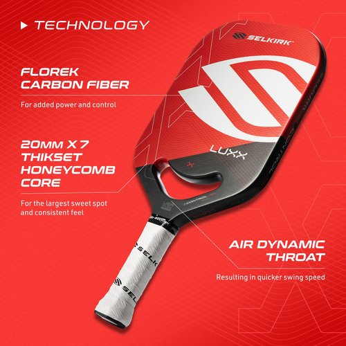 Selkirk LUXX Control Pickleball Paddle | Florek Carbon Fiber Pickleball Paddles with a Polypropylene X7 Core | The Pickle Ball Paddle Designed for Ultimate Power & Control | Epic Red
