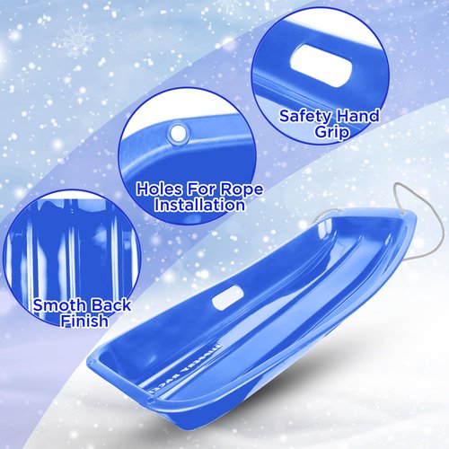 Slippery Racer Downhill Sprinter Flexible Kids Toddler Plastic Toboggan Snow Sled with Pull Rope for 1 Adult or Kid Rider, Red and Blue (2 Pack)