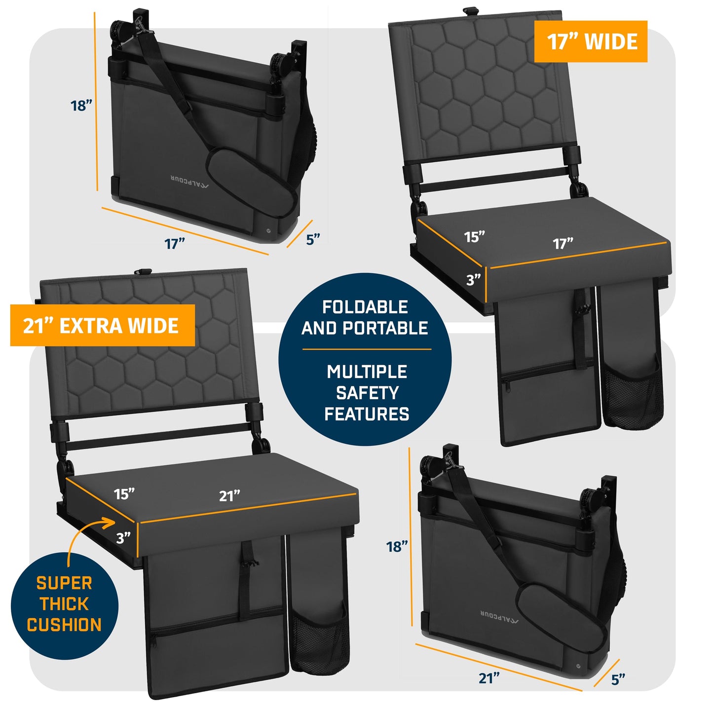 Folding Reclining Stadium Seats with Back Support for Bleachers, Bleacher Chairs with Back and Cushion Seating for Football, Camping Chair, Kayak Seat, Canoe, Paddle Board, Concerts, & Sports Events