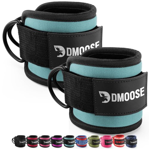 DMoose Ankle Cable Straps for Workout - One Size Fit with Premium Padding, Foot Strap for Cable Machine, Cable Leg attachments for Gym, Booty Workouts, Leg Extension, Hip Abductors (Cyan - Pair)