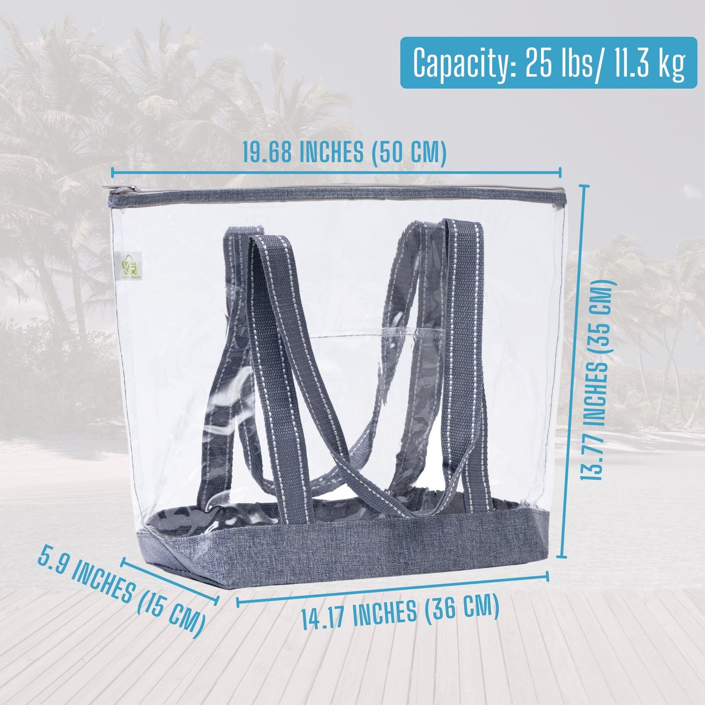 VENO 2 Pack Clear Beach Bag, Large Transparent Large Tote Bags Swim Pool Gym Summer Vacation Essentials for Women Men - Gray