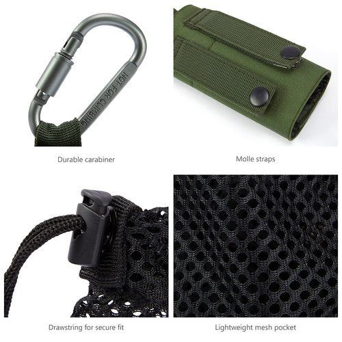 BASSDASH Tactical Molle Water Bottle Pouch with Carabiner Foldable Mesh Holder Bag for Travel Fishing Hunting Hiking Outdoor Activities