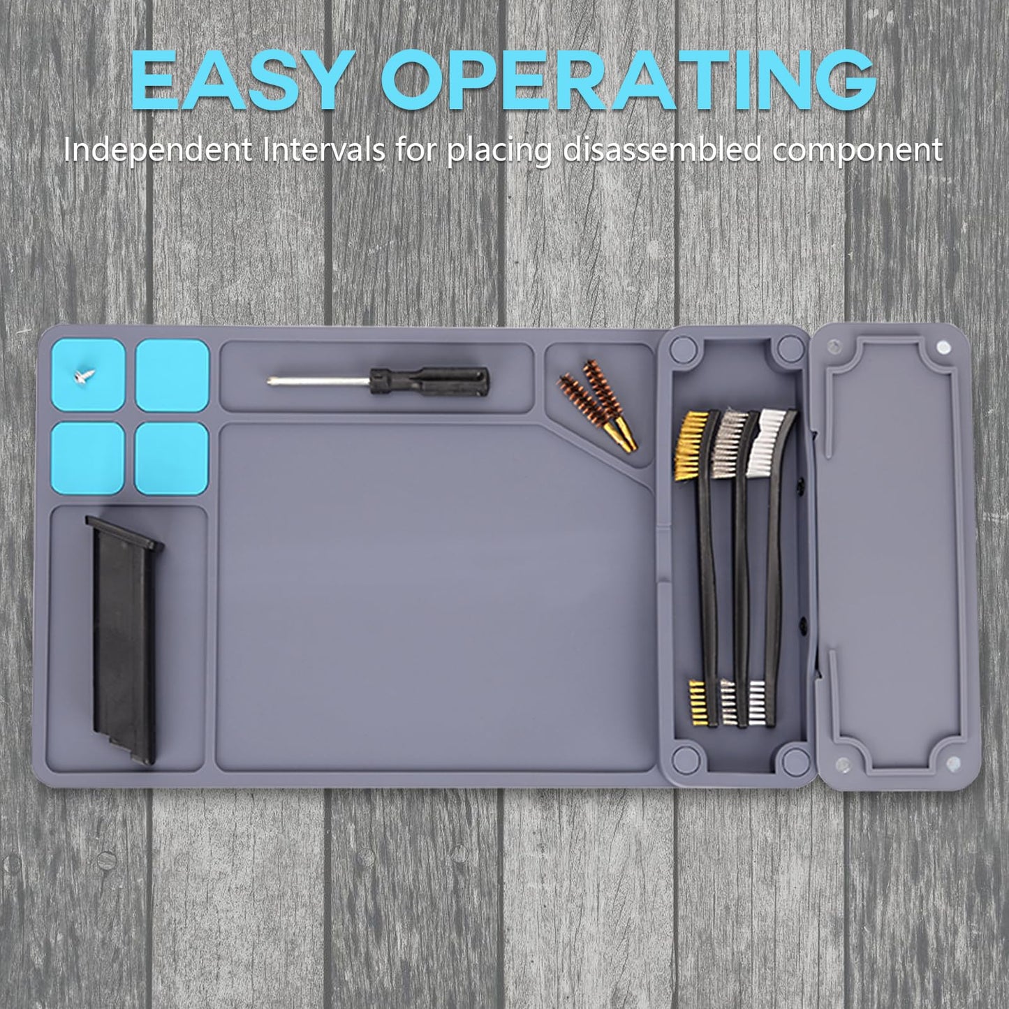BOOSTEADY Gun Cleaning Mat, Pistol Mat, Anti-Slip Rubber Gun Mat, Magnetic Pistol Cleaning Pad with Integrated Box 15.9" x 9.8"（Gray）