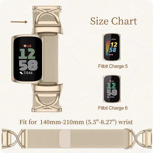 JKD Metal Bands Compatible for Fitbit Charge 6/5 Women Men, Adjustable Stainless Steel Mesh Strap Wristband Replacement Bands for Fitbit Charge 5/6 Fitness Tracker