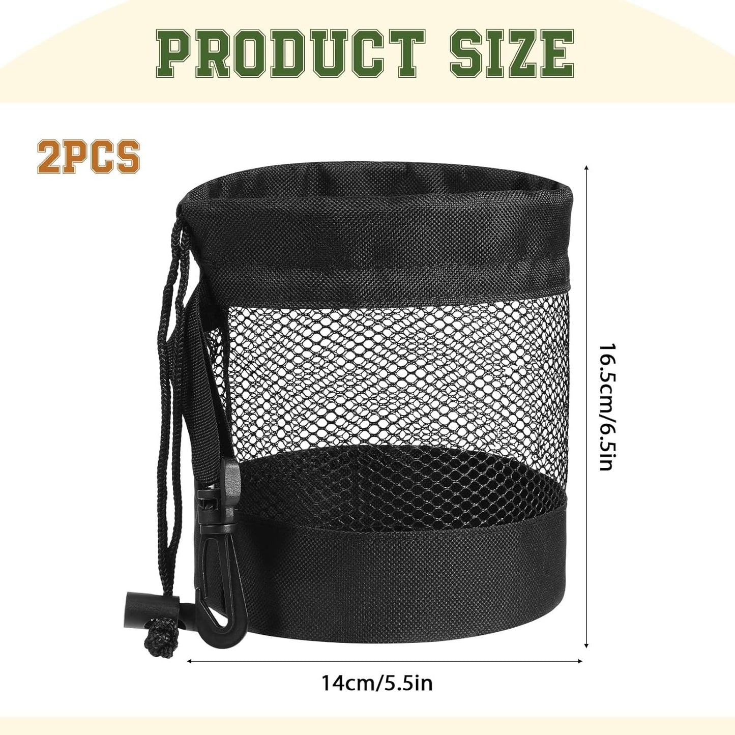 2 Pcs Golf Ball Storage Bag, Mesh Golf Ball Bags Nylon Golf Ball Pouch Drawstring Ball Shag Bag Breathable Bag Organizer for Billiards, Tennis, Kids Toys Storage (Black)
