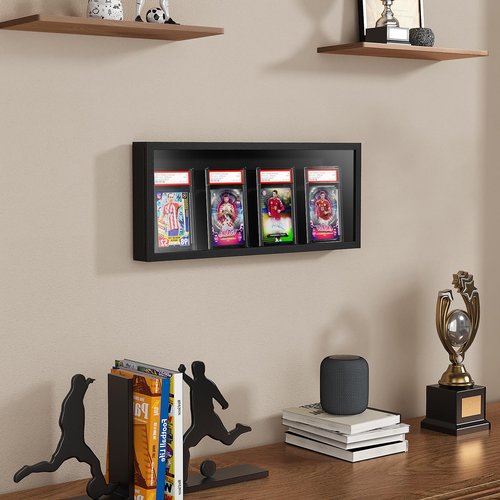 Emfogo Card Display Case, Trading Card Display Frame Wall Mount, Wooden Baseball Card Display Case with Clear View, Graded Sports Card Display for Trading Card Collection (1 Pack-Black)