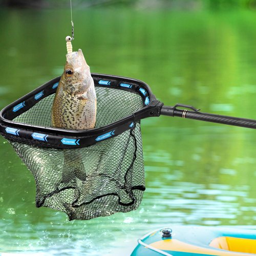 PLUSINNO Floating Fishing Net with Telescoping Handle, Carbon Fiber Ultralight Long Fish Net, Collapsible Landing Net 7.86Ft, Fishing Gear Kayak Accessories for Bass Trout Salmon