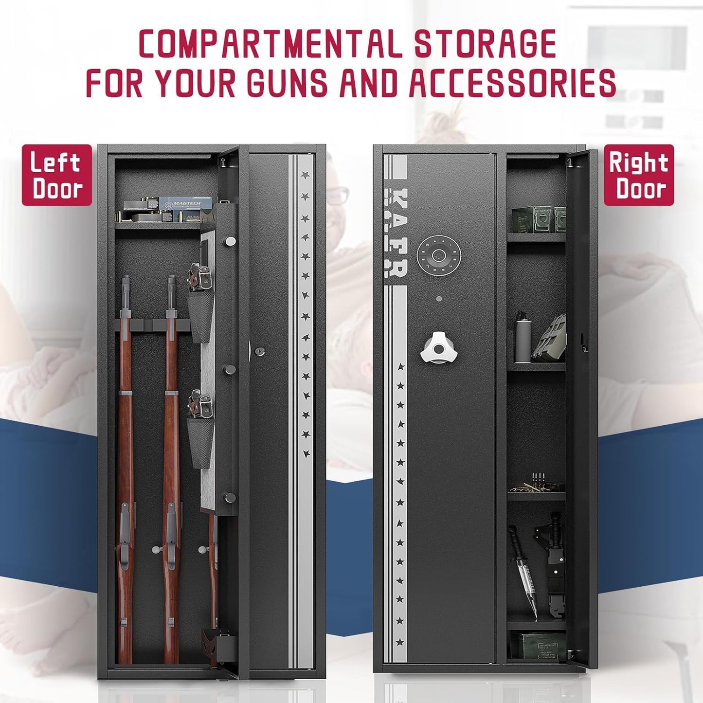 KAER 4-5 Gun Safe, Gun Safe for Rifles and Pistols, Large Gun Safes for Home and Shotgun, Gun Cabinet for Home, Gun Cabinet, Quick Access Gun Safe, Gun Safe with Removable Shelf and Gun Rack
