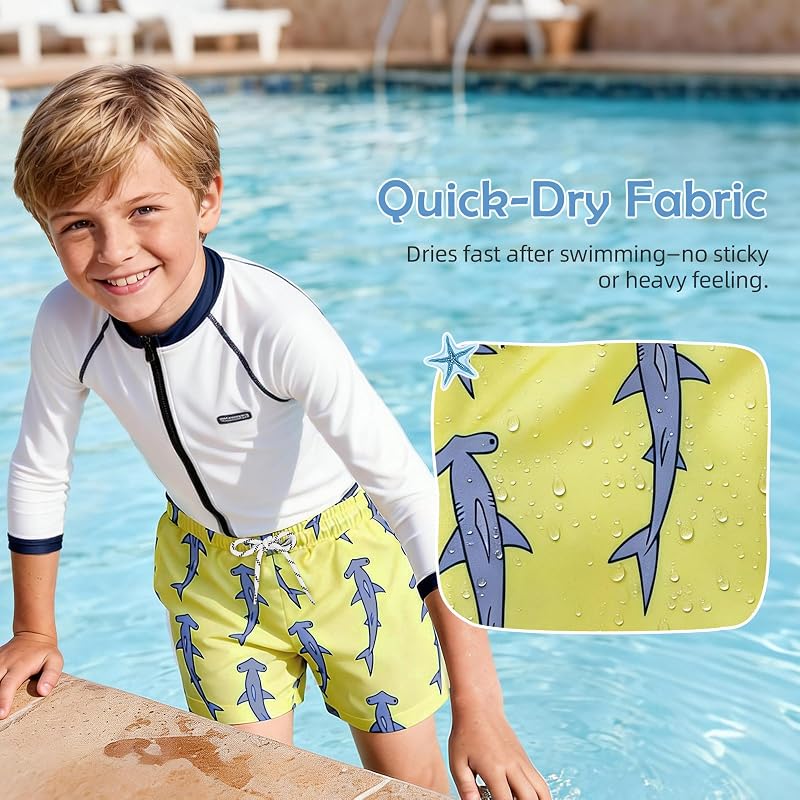 Durio Kids Quick Dry Swim Trunks - Yellow Shark, 12-18 Months