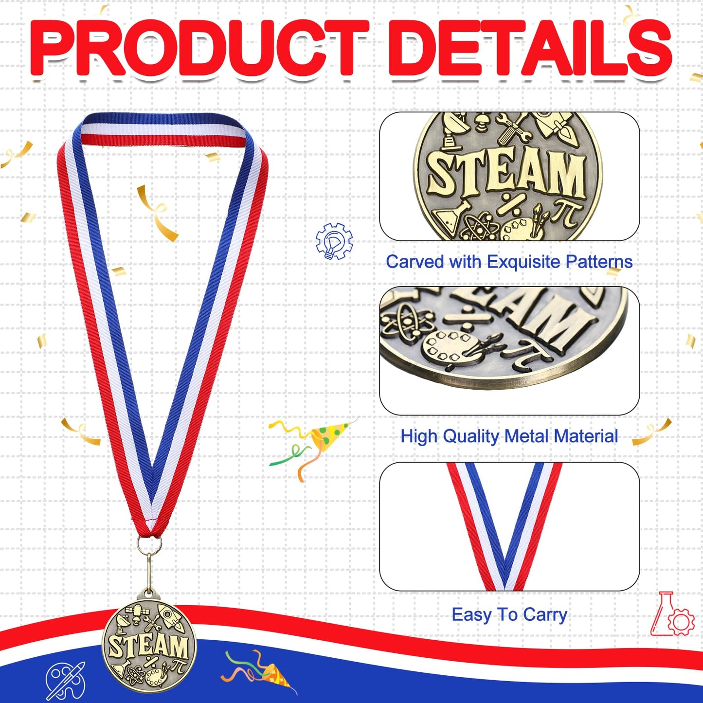 Quelay 30 Pcs 2'' Medals for Awards Winner Bulk with Neck Ribbons Metal Trophy Award Prize Gift for Kids Students Adults School Graduation Participation Competitions(Steam)