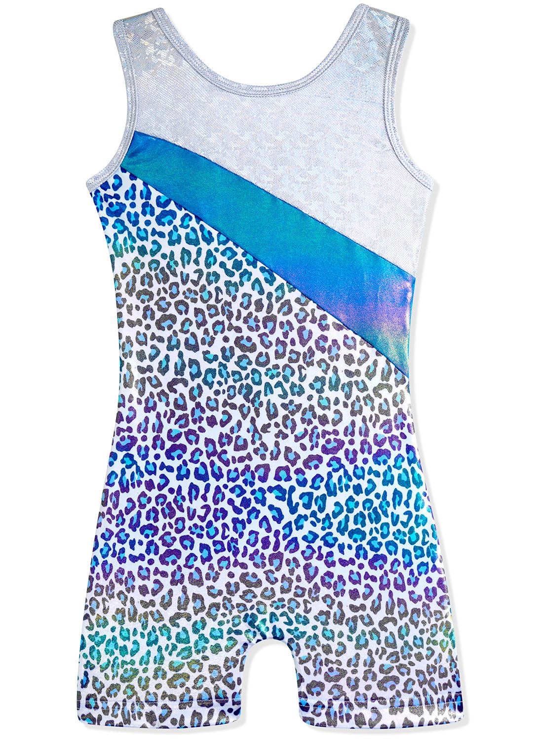 HOZIY Leotards for Girls Gymnastics Size 10-12 Years Blue Leopard White Blue Stripe Spliced Tumbling Outfits Biketard Practice Ropa De Niña Para Gimnasia Suit