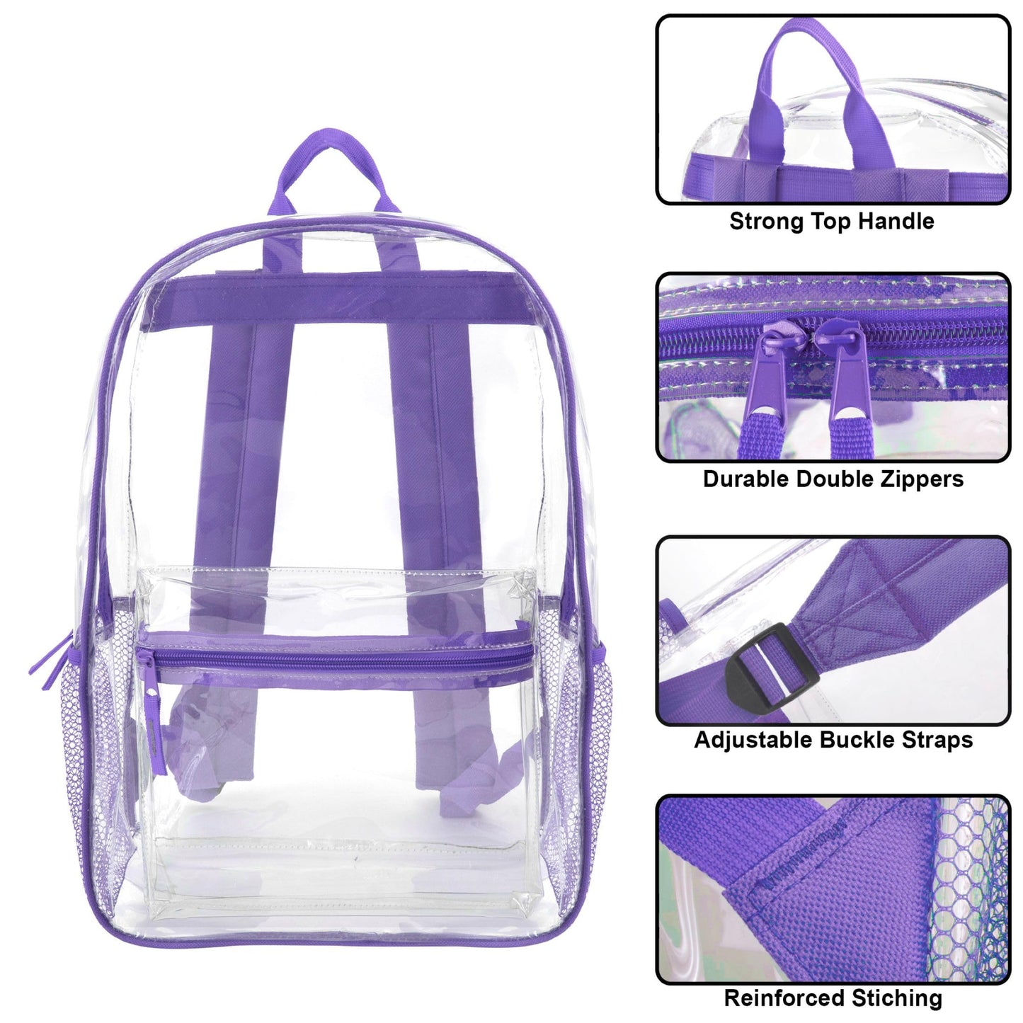 Clear Backpack Heavy Duty Transparent Bookbag for Kids, Boys, Girls, School, Travel, Stadium Approved (Purple)