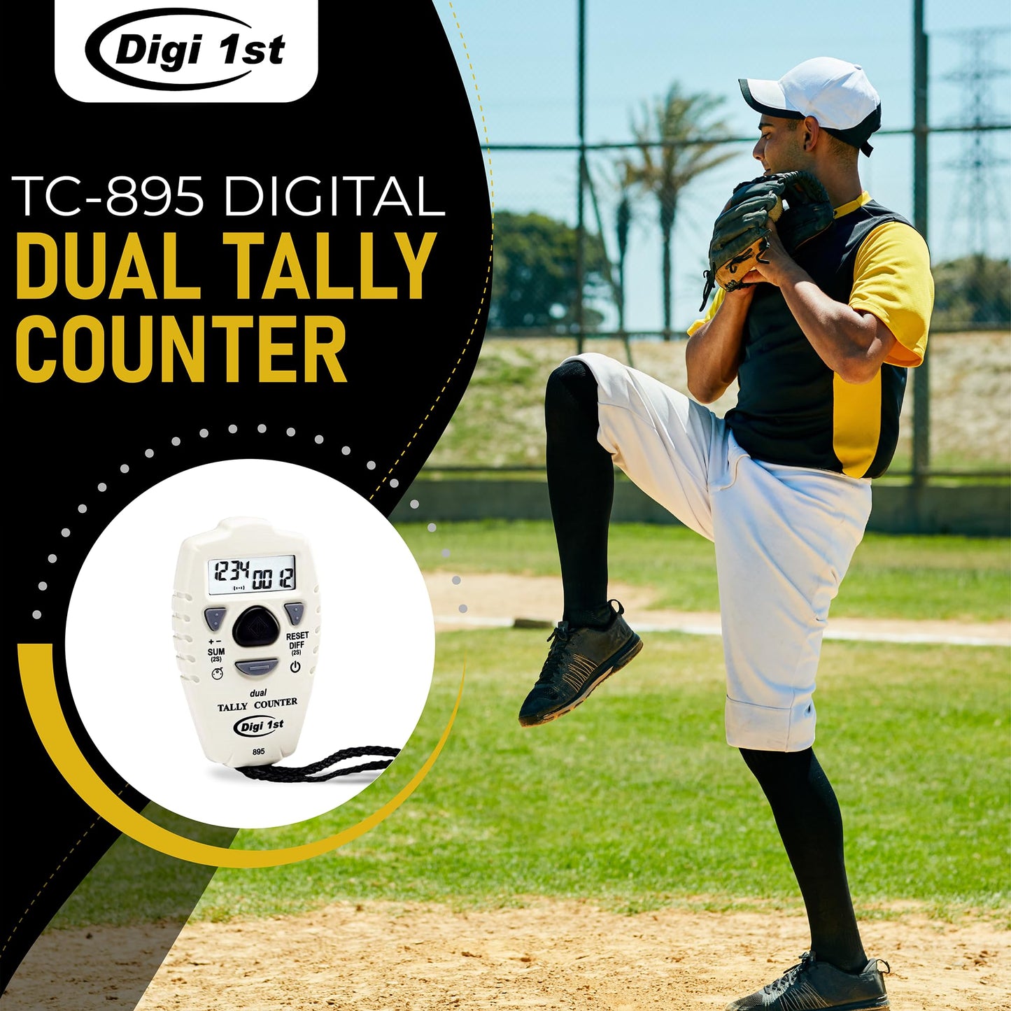 Digi 1st TC-895 Digital Dual Tally Counter, Electronic Up Down Clicker Counter, Add/Subtract People Counter, Handheld Pitch Counter for Golf, Lap & Sports Games