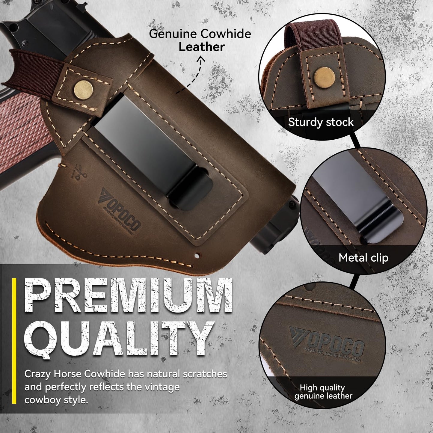 IWB/OWB Universal Leather Gun Holster for Men Women Right/Left Concealed Carry Holster Fits Glock 17/19/23/26/42/43X Taurus G2/G2C/G3C Sig P365 P320 Springfield Hellcat M&P 9mm Shield Most Size Pistol
