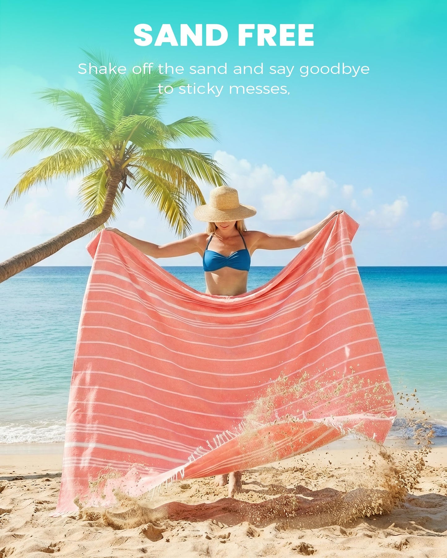 Antfuny 2 Packs Turkish Beach Towel Jumbo Extra Large XL XXL Big Oversized Giant Huge Thin Outdoor Picnic Accessories Airplane Travel Essentials Camping Gears Must Haves Yard Yoga Mat Coral