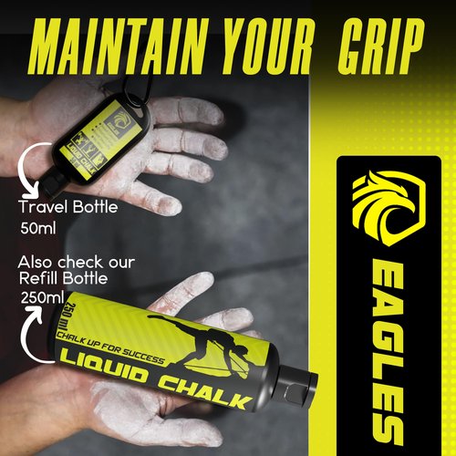 EAGLES Pro Grade Liquid Chalk 50, 120 or 280ml Mess-Free Chalk for Weightlifting, Gymnastics Rock Climbing, Dancing, Pole Grip, Sports & Workout Chalk - Sweat-Resistant and Long Lasting (50ml)