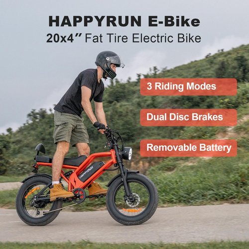 HAPPYRUN Electric Bike for Adults, 1500W Motor, 48V 18Ah Removable Battery, 20" Fat Tire Ebike, 7-Speed Transmission, Up to 32MPH and 68+ Miles Range, All-Terrain E-Bike (G52)