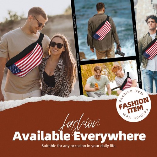 Cute USA Flag Crossbody Fanny Pack for Women Men Adjustable Flag Waist Pack With Pockets for Running,Cycling