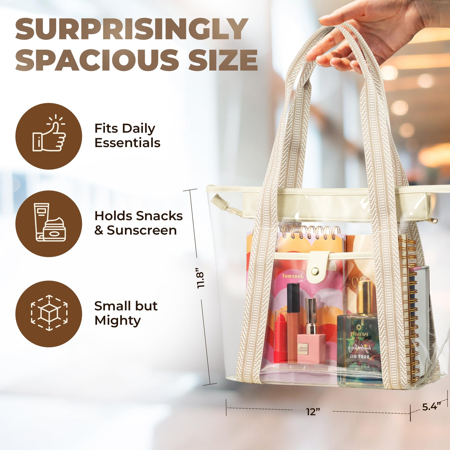 Handy Laundry Clear Bags for Women - Large Transparent Tote Bag for Stadium, Beach, Work & Shopping - Clear Purse with Zippered Top and Sturdy Handles