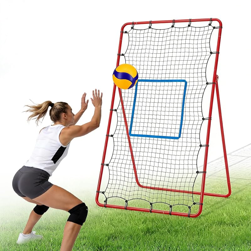 Volleyball Rebounder Net 7x4 ft with Travel Bag - OLIXIS Classic Red