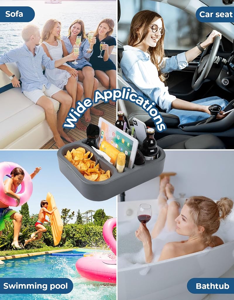 Boat Cup Holder Caddy Organizer Tray for Sofa or Car Seat - Marine Drink & Snack Table