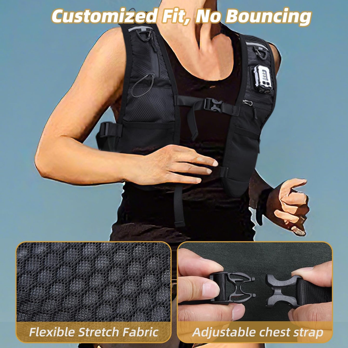PELLOR Running Vest, Lightweight Hydrated Vest Pack with Multi Pockets, Adjustable Chest Straps Running Hydration Backpack for Running Cycling Hiking
