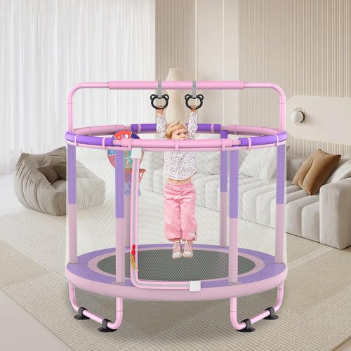 LANGXUN 60" Trampoline for Kids, 5ft Toddler Mini 6-in-1 Trampoline Indoor Outdoor with Swing, Basketball Hoop, Dart Board, Gymnastics Bar, Rings, Christmas Toys Birthday Gifts for Girls Boys Age 1-8