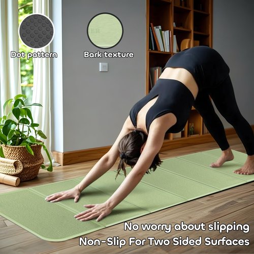 Foldable Extra Thick 1/2" Yoga Mat,Non Slip,Easy to Store for Yoga/Travel/Pilates/Workouts/Camping,Eco-Friendly Exercise (70.9"L x 24"W) (Green & Black)