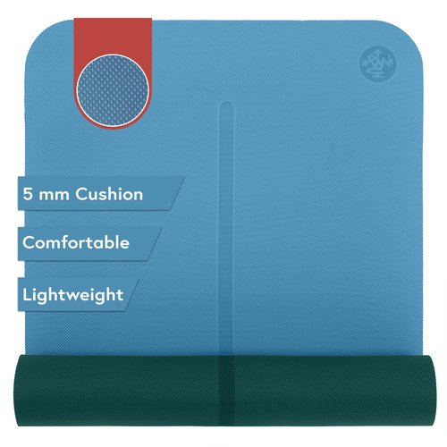 Manduka Begin Yoga Mat – Premium 5mm Thick Yoga Mat with Alignment Stripe, Beginner Fitness Exercise Mat, Suitable for Yoga and Pilates, Support and Stability | Reversible, 68 Inches, Bondi Blue Color