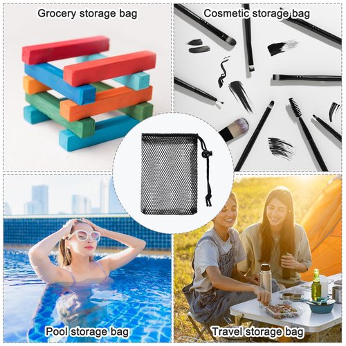 6 Pcs Small Mesh Bag Nylon Mesh Drawstring Bags with Cord Lock Closure 6 X 4" Drawstring Bags Portable Small Travel Stuff for Toys Cosmetics Travel Goods (Black)