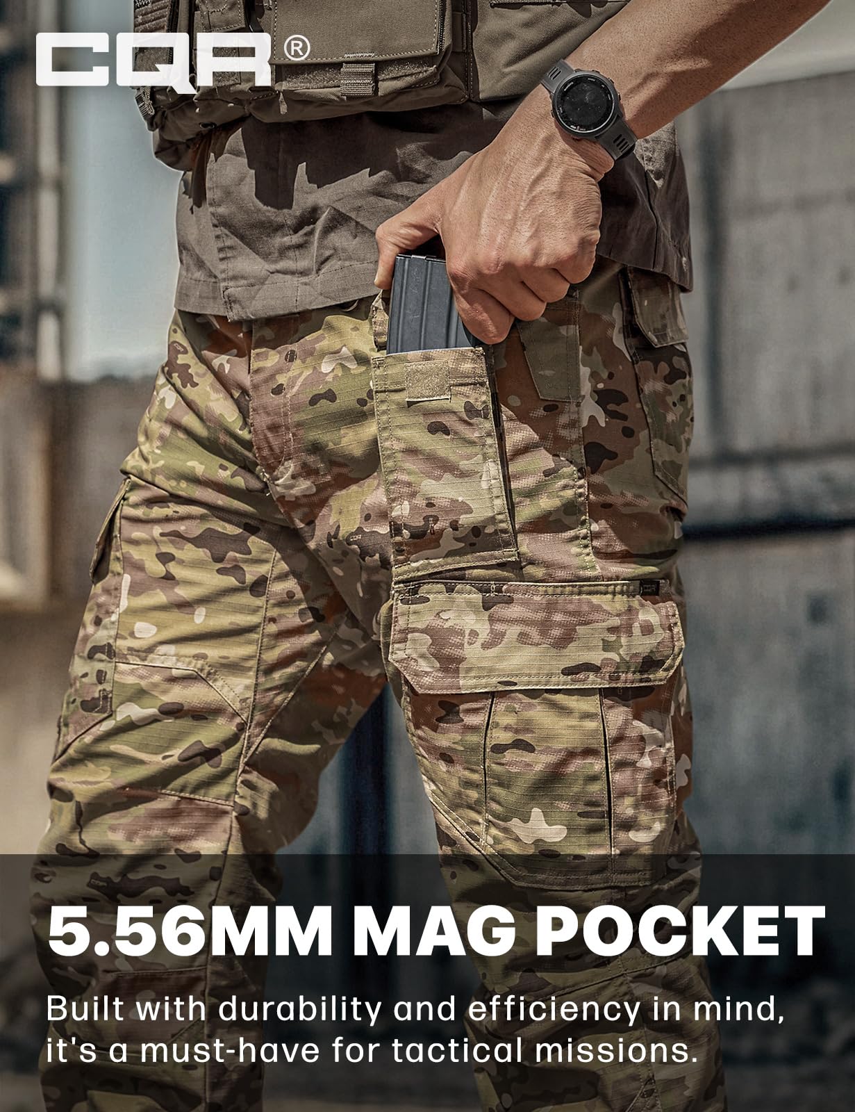 CQR Men's Tactical Pants, Water Resistant Ripstop Cargo Pants, Lightweight EDC Work Hiking Pants, Outdoor Apparel, Duratex Mag Pocket Utility Camo, 46W x 30L
