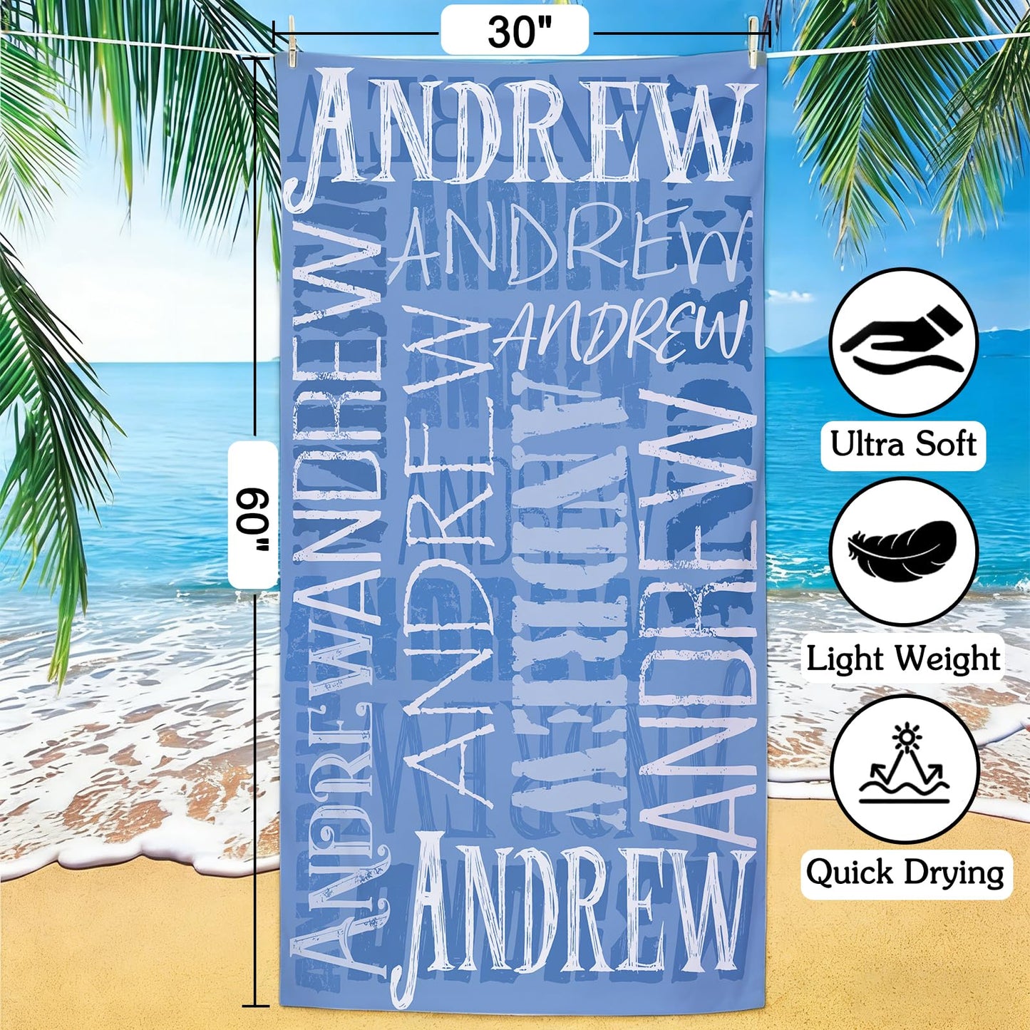 Yoke Style Personalized Beach Towels for Kids, Custom Sand Free Microfiber Beach Towel with Your Name, Customized Quick Dry Pool Towels Easter Gifts for Girls Boys Toddler