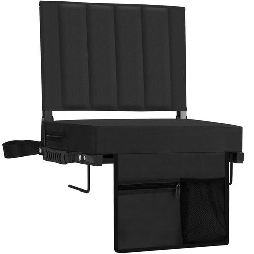 Halituny Stadium Seat for Bleachers with Back Support, Portable Bleacher Seat with Wide Comfy Padded Cushion, Metal Hook, Folding Stadium Chair with Shoulder Strap, Carry Handle, Cup Holder, Black