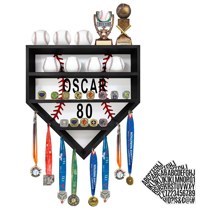Montex Black Baseball Ring Display Case Wall Mount — Wooden 13 Ring Posts