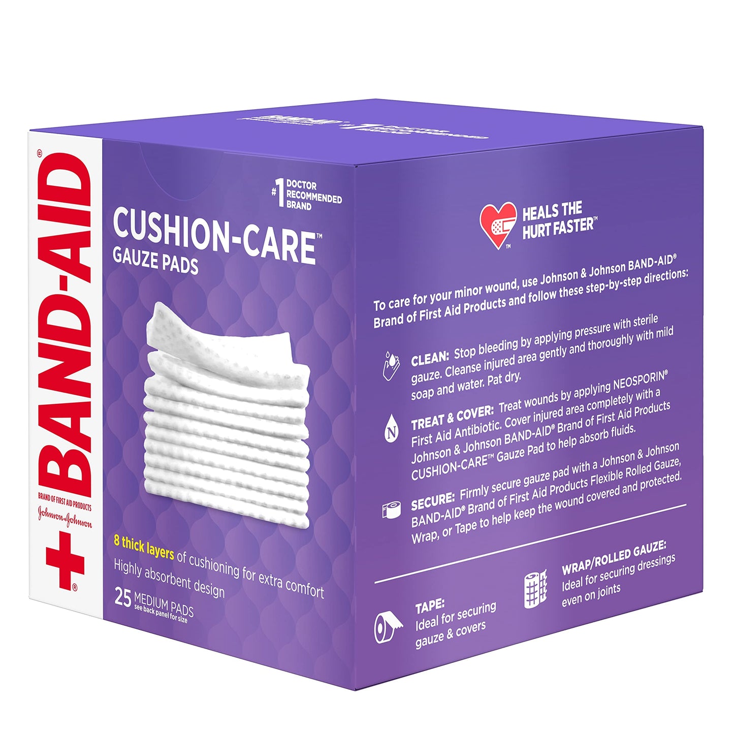 BAND-AID Brand Cushion Care Sterile Gauze Pads for Protection of Minor Cut, Scrapes & Burns, Non-Adhesive & Wound Care Dressing Pads, Medium Size, 3 inches x 3 inches, 25 ct