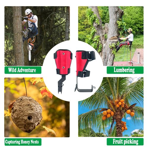 Tree Climbing Spikes Set, 2 Gears and Widening Pedal, Upgraded Tree Climbing Spikes with Canvas Adhesive Style，Tree Climbing Gear Tool for Climbing Trees, Picking Fruit, Tree Trimming,Hunting(red)