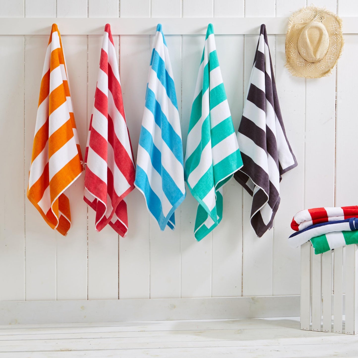 Great Bay Home 100% Cotton Velour 4 Pack Beach Towels 30" x 60" - Cabana Stripe Pool Towels - Quick Dry, Large Swim Towel (Light Grey)