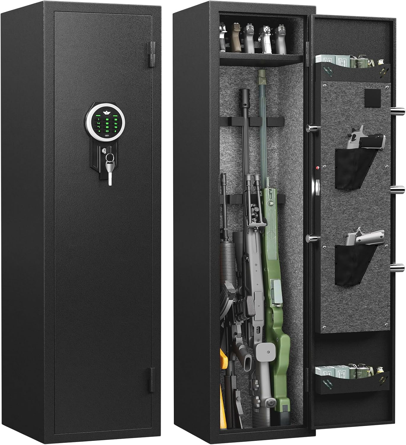 Kavey 5-8 Gun Safe, Long Gun Safe for Home Rifle and Pistols with Backlit Keypad, Quick Access Gun Cabinet with LED Light and Removable Shelf