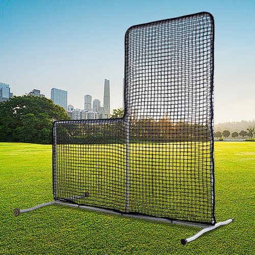 Gulfmore Portable 7x7 ft Baseball L Screen Pitching Protector Net,Pitcher Safety Protective Nets,Softball L-Screen Net with Wheels Easy to Move.