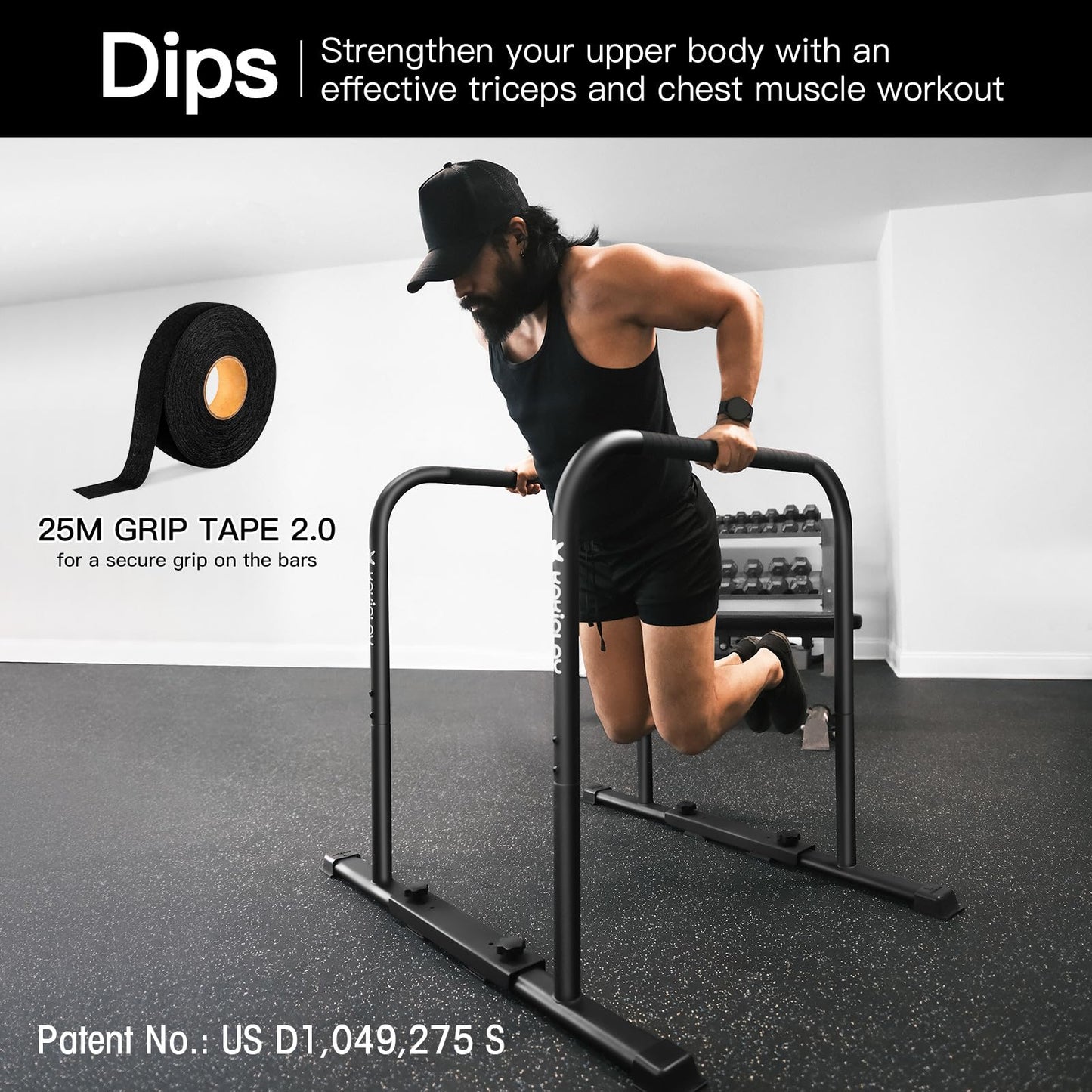 KAKICLAY 2025 Upgrade World's Best Strongest Premium Dip Bars With Adjustable Ultra-Stable Settings & Non-Slip Feet - USA Original Patent, Designed, Shipped, Warranty