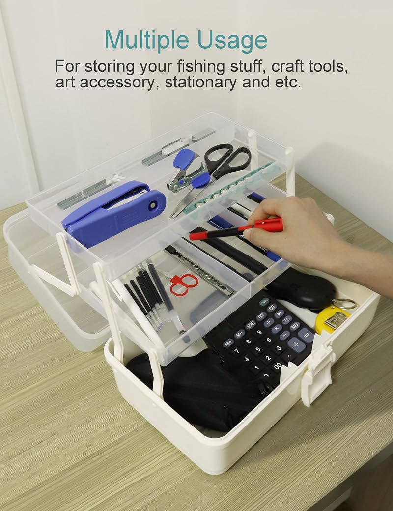 Large 3-Layer Tackle Box, White Plastic Storage Organizer with 2 Trays - Avlcoaky Variation of THIS listing